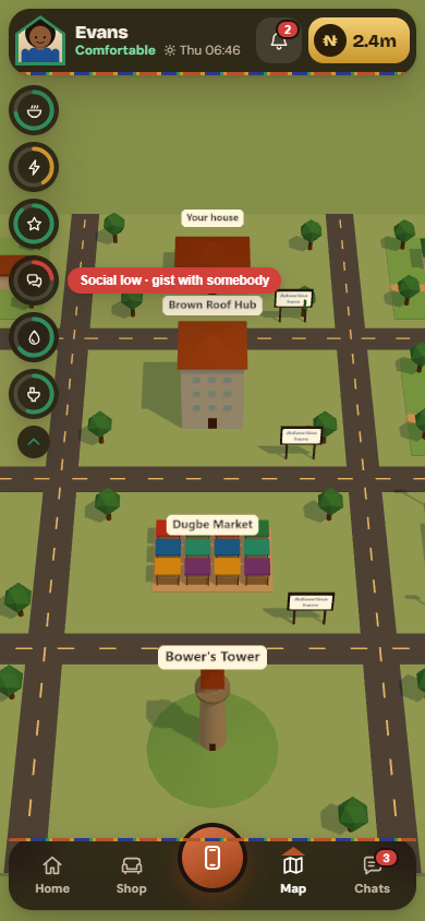 The city map with Dugbe Market and Bower's Tower